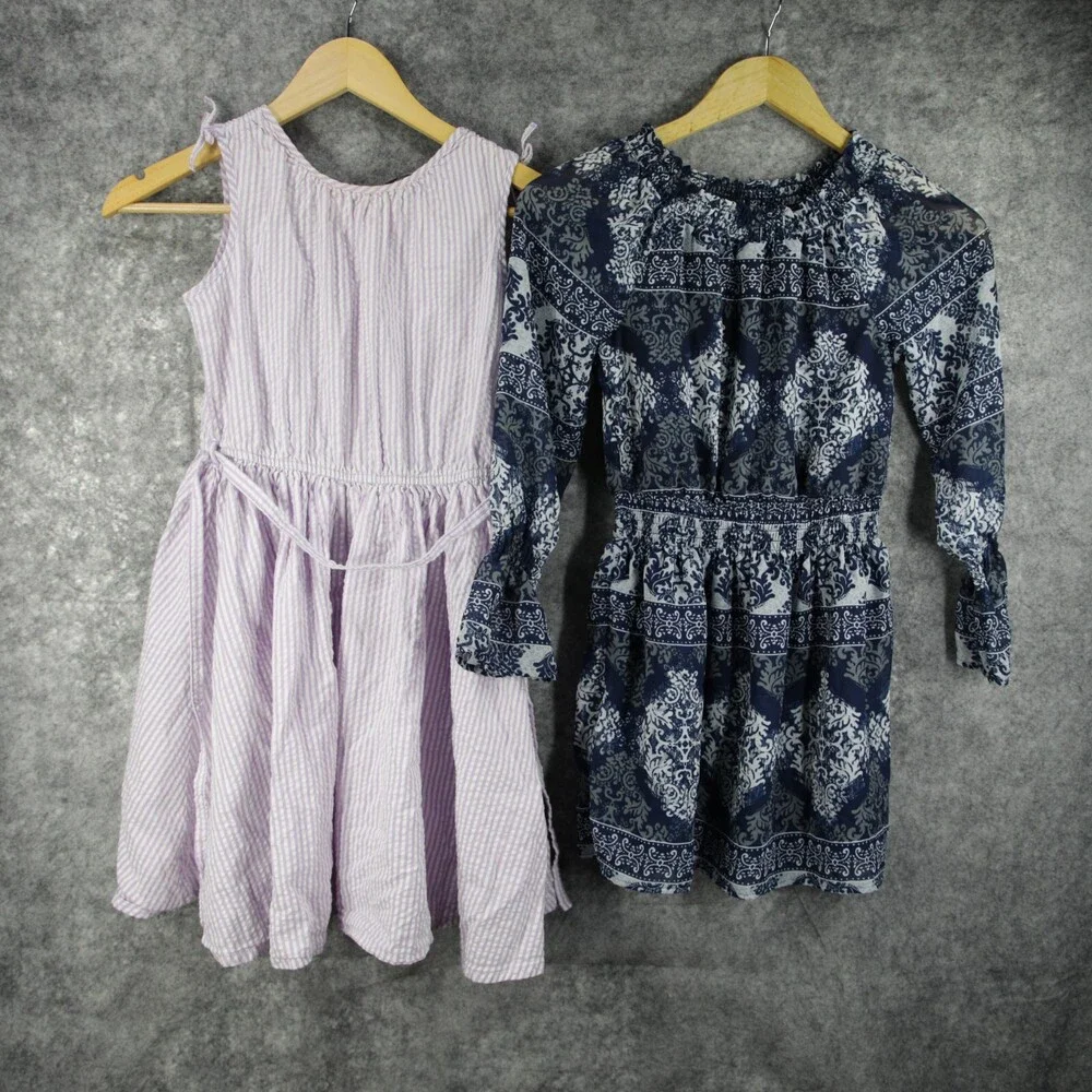Lot of 2 Dresses Girls 7-8 Lands End SeerSucker Childrens Place Wholesale Bundle